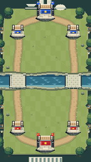 Arena Planalto Central em pixel art, com gramados e arquitetura de Brasília